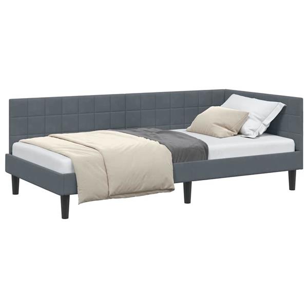 Grote foto vidaxl hoekbedframe met hoofdeinde donkergrijs 90 x 190 cm fluweel antiek en kunst stoelen en banken