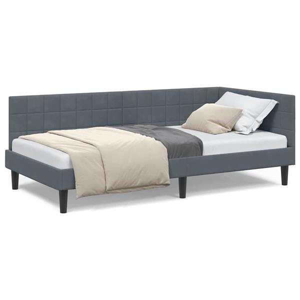 Grote foto vidaxl hoekbedframe met hoofdeinde donkergrijs 90 x 190 cm fluweel antiek en kunst stoelen en banken