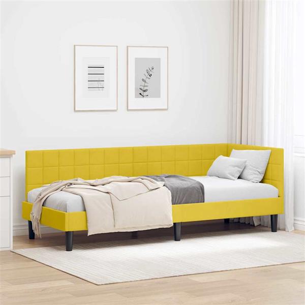 Grote foto vidaxl hoekbedframe met hoofdeinde geel 80 x 200 cm fluweel antiek en kunst stoelen en banken