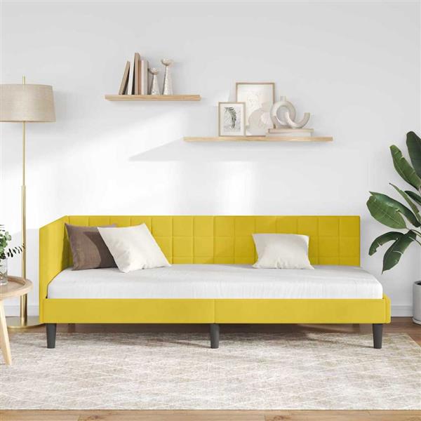 Grote foto vidaxl hoekbedframe met hoofdeinde geel 80 x 200 cm fluweel antiek en kunst stoelen en banken