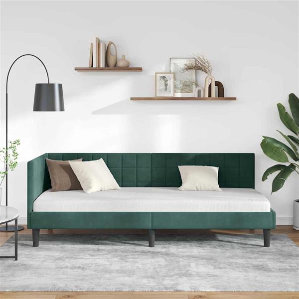 Grote foto vidaxl hoekbedframe met hoofdeinde donkergroen 80 x 200 cm fluweel antiek en kunst stoelen en banken