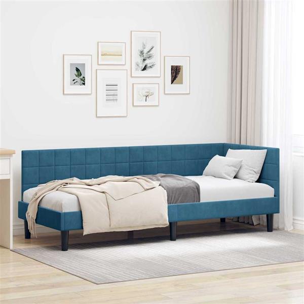 Grote foto vidaxl hoekbedframe met hoofdeinde blauw 80 x 200 cm fluweel antiek en kunst stoelen en banken