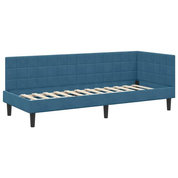 Grote foto vidaxl hoekbedframe met hoofdeinde blauw 80 x 200 cm fluweel antiek en kunst stoelen en banken