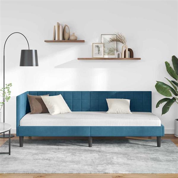 Grote foto vidaxl hoekbedframe met hoofdeinde blauw 80 x 200 cm fluweel antiek en kunst stoelen en banken