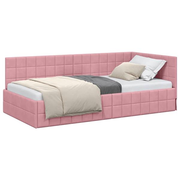 Grote foto vidaxl hoekbedframe met hoofdeinde roze 100 x 200 cm fluweel antiek en kunst stoelen en banken