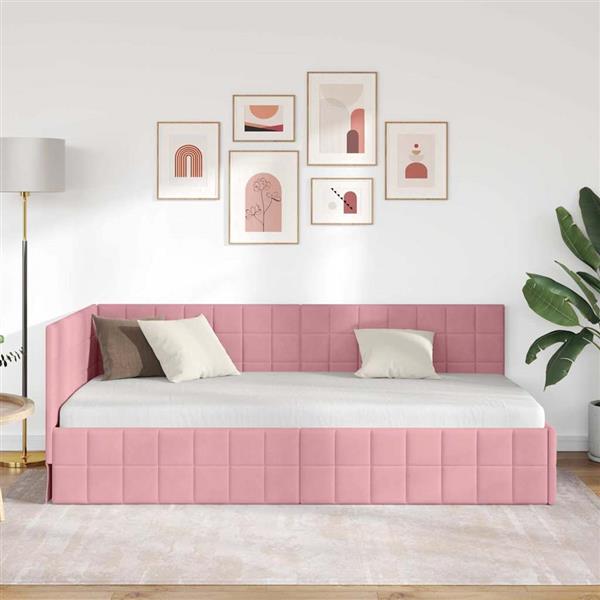 Grote foto vidaxl hoekbedframe met hoofdeinde roze 100 x 200 cm fluweel antiek en kunst stoelen en banken