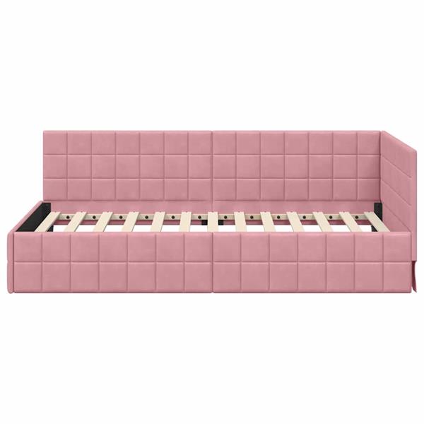 Grote foto vidaxl hoekbedframe met hoofdeinde roze 100 x 200 cm fluweel antiek en kunst stoelen en banken
