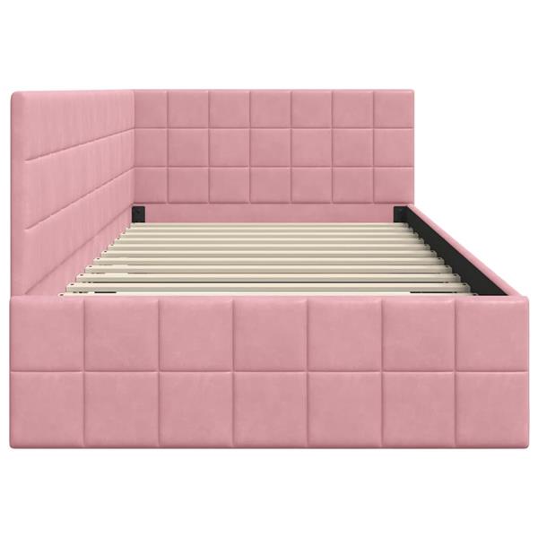 Grote foto vidaxl hoekbedframe met hoofdeinde roze 100 x 200 cm fluweel antiek en kunst stoelen en banken