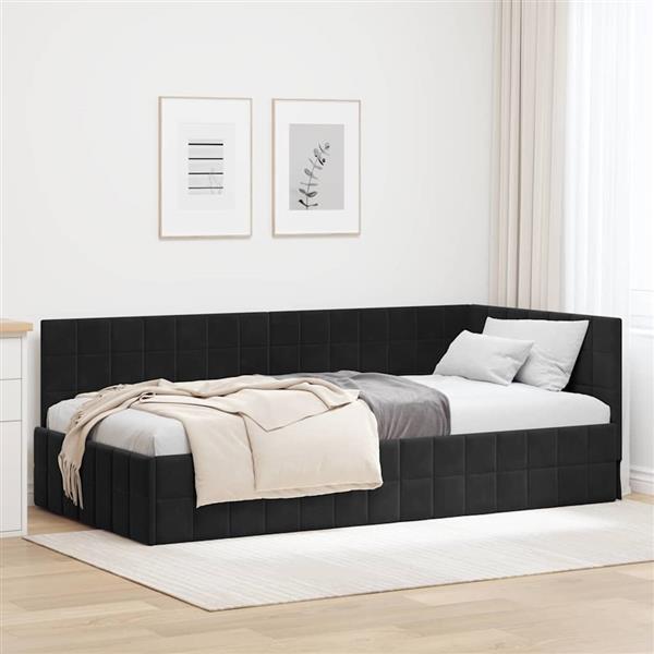 Grote foto vidaxl hoekbedframe met hoofdeinde zwart 90 x 200 cm fluweel antiek en kunst stoelen en banken
