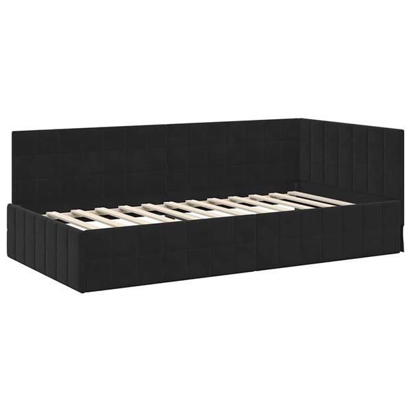 Grote foto vidaxl hoekbedframe met hoofdeinde zwart 90 x 200 cm fluweel antiek en kunst stoelen en banken
