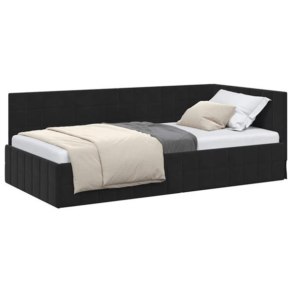 Grote foto vidaxl hoekbedframe met hoofdeinde zwart 90 x 200 cm fluweel antiek en kunst stoelen en banken