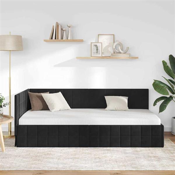 Grote foto vidaxl hoekbedframe met hoofdeinde zwart 90 x 200 cm fluweel antiek en kunst stoelen en banken