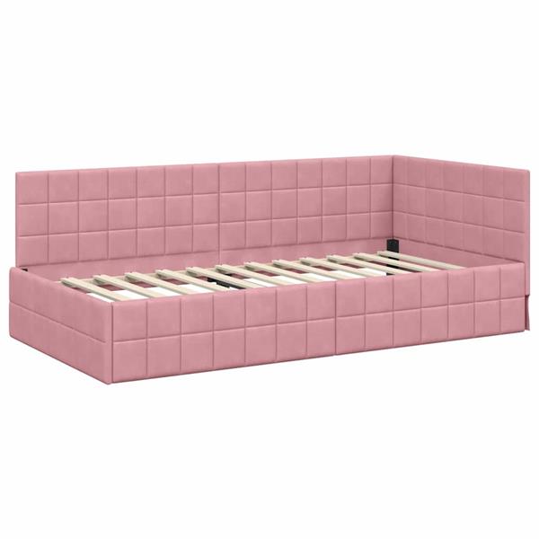 Grote foto vidaxl hoekbedframe met hoofdeinde roze 90 x 200 cm fluweel antiek en kunst stoelen en banken