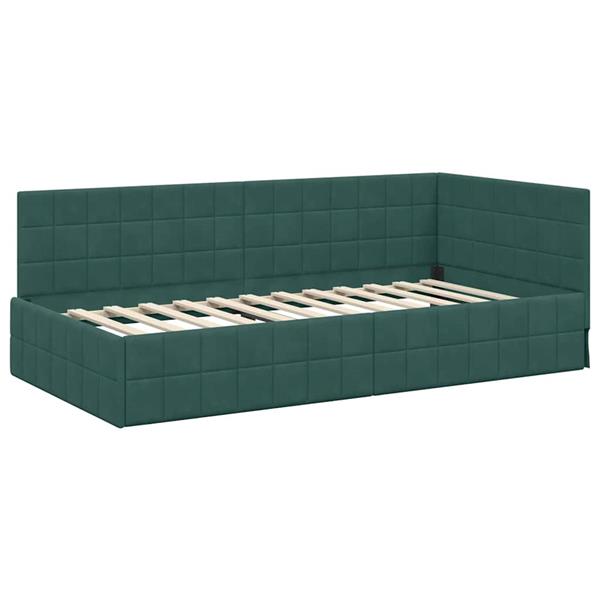 Grote foto vidaxl hoekbedframe met hoofdeinde donkergroen 90 x 200 cm fluweel antiek en kunst stoelen en banken