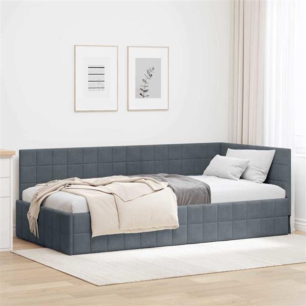 Grote foto vidaxl hoekbedframe met hoofdeinde donkergrijs 90 x 200 cm fluweel antiek en kunst stoelen en banken