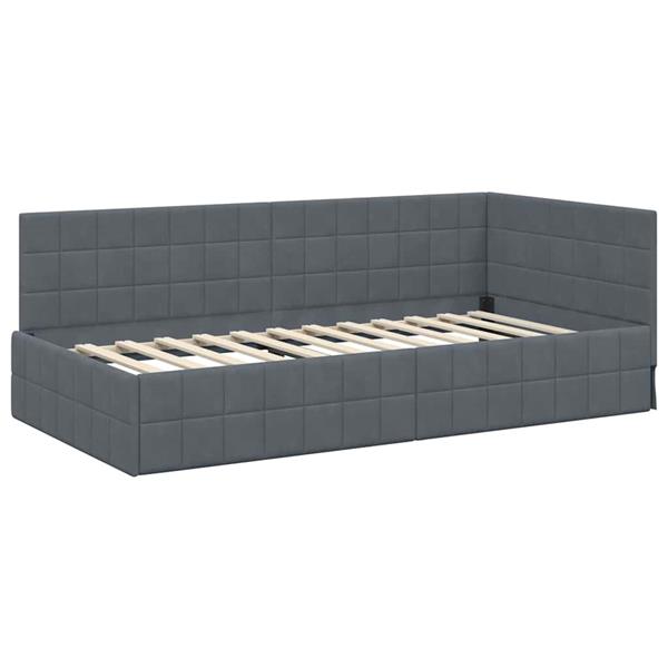 Grote foto vidaxl hoekbedframe met hoofdeinde donkergrijs 90 x 200 cm fluweel antiek en kunst stoelen en banken