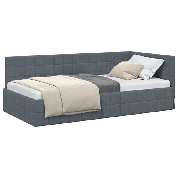 Grote foto vidaxl hoekbedframe met hoofdeinde donkergrijs 90 x 200 cm fluweel antiek en kunst stoelen en banken