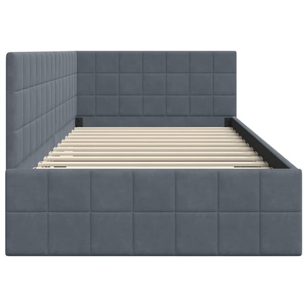 Grote foto vidaxl hoekbedframe met hoofdeinde donkergrijs 90 x 200 cm fluweel antiek en kunst stoelen en banken