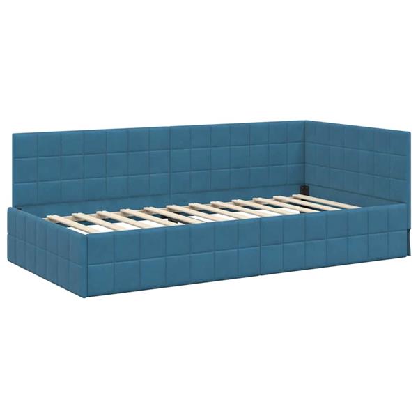 Grote foto vidaxl hoekbedframe met hoofdeinde blauw 90 x 200 cm fluweel antiek en kunst stoelen en banken
