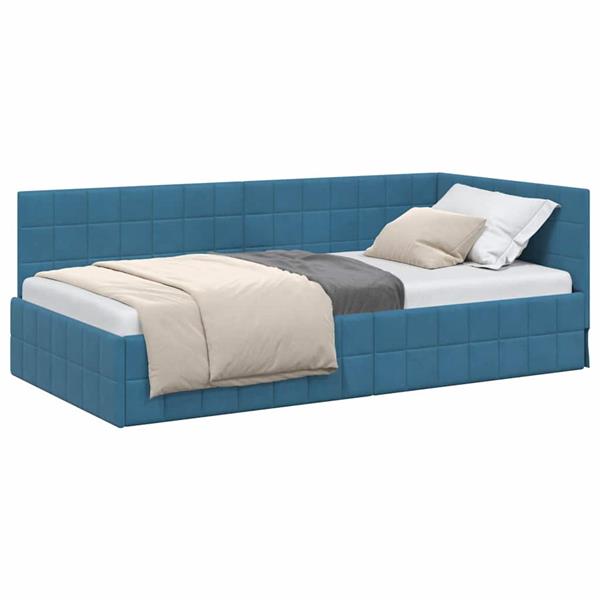 Grote foto vidaxl hoekbedframe met hoofdeinde blauw 90 x 200 cm fluweel antiek en kunst stoelen en banken