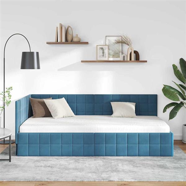 Grote foto vidaxl hoekbedframe met hoofdeinde blauw 90 x 200 cm fluweel antiek en kunst stoelen en banken