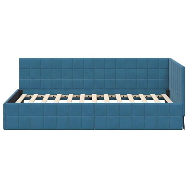 Grote foto vidaxl hoekbedframe met hoofdeinde blauw 90 x 200 cm fluweel antiek en kunst stoelen en banken