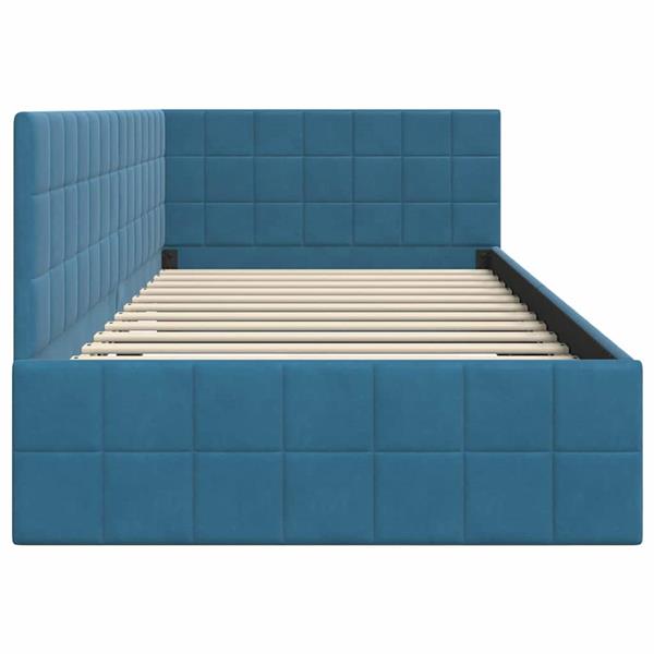 Grote foto vidaxl hoekbedframe met hoofdeinde blauw 90 x 200 cm fluweel antiek en kunst stoelen en banken