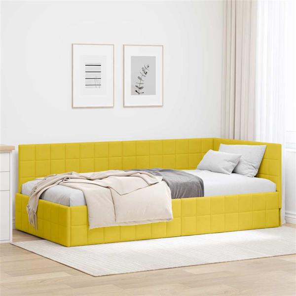 Grote foto vidaxl hoekbedframe met hoofdeinde geel 90 x 190 cm fluweel antiek en kunst stoelen en banken