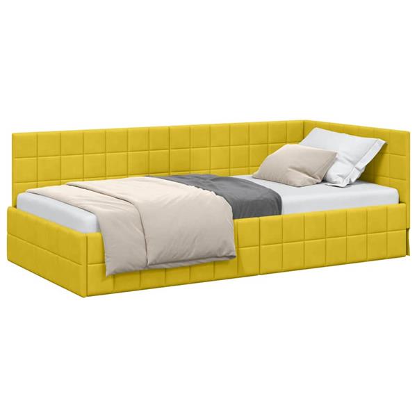 Grote foto vidaxl hoekbedframe met hoofdeinde geel 90 x 190 cm fluweel antiek en kunst stoelen en banken