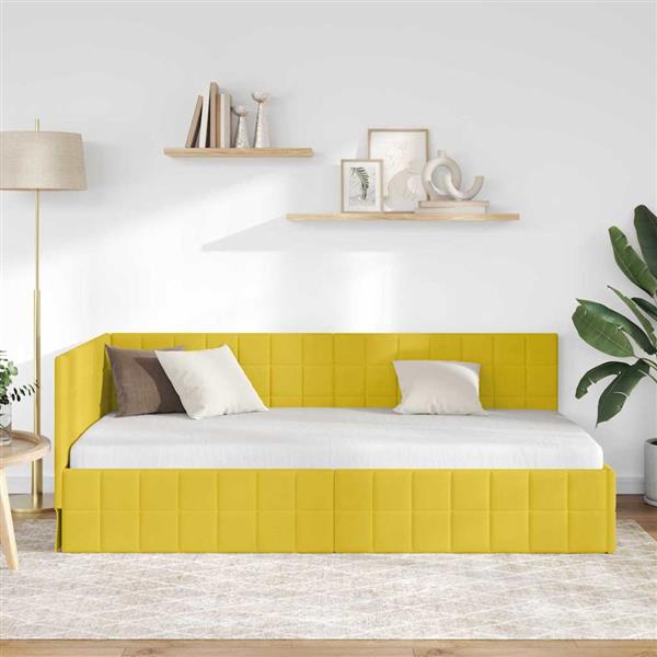 Grote foto vidaxl hoekbedframe met hoofdeinde geel 90 x 190 cm fluweel antiek en kunst stoelen en banken