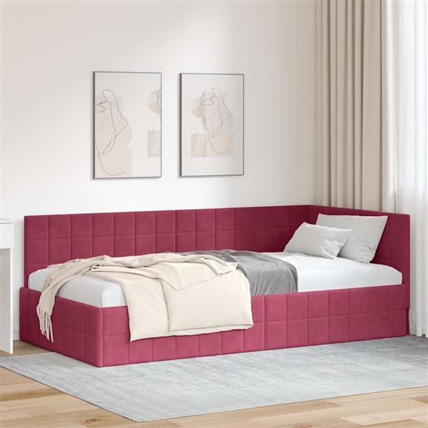 Grote foto vidaxl hoekbedframe met hoofdeinde wijnrood 90 x 190 cm fluweel antiek en kunst stoelen en banken