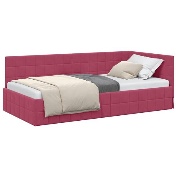 Grote foto vidaxl hoekbedframe met hoofdeinde wijnrood 90 x 190 cm fluweel antiek en kunst stoelen en banken