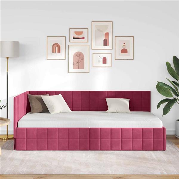 Grote foto vidaxl hoekbedframe met hoofdeinde wijnrood 90 x 190 cm fluweel antiek en kunst stoelen en banken