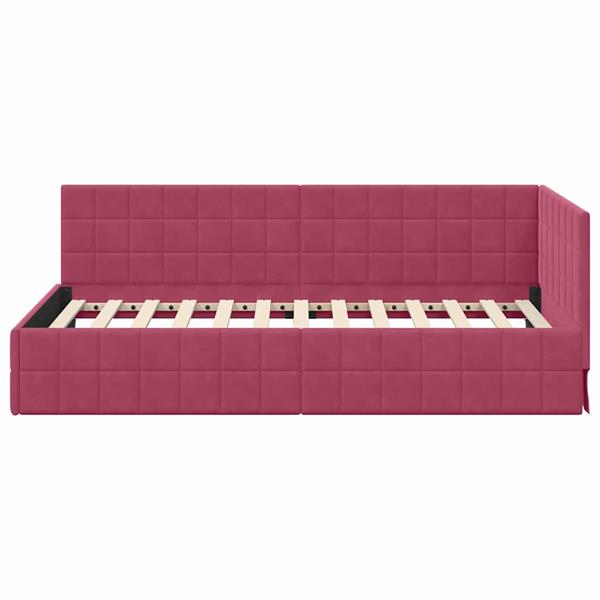 Grote foto vidaxl hoekbedframe met hoofdeinde wijnrood 90 x 190 cm fluweel antiek en kunst stoelen en banken