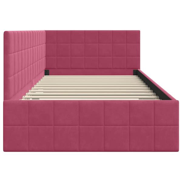 Grote foto vidaxl hoekbedframe met hoofdeinde wijnrood 90 x 190 cm fluweel antiek en kunst stoelen en banken