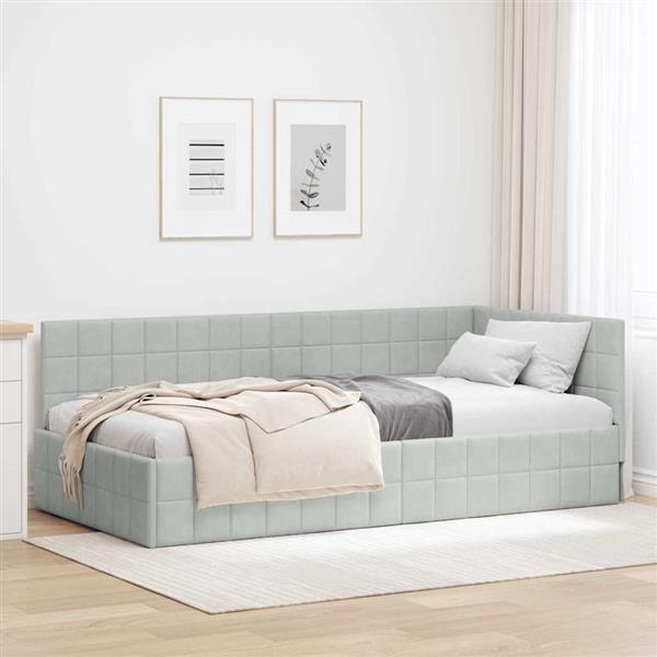 Grote foto vidaxl hoekbedframe met hoofdeinde lichtgrijs 90 x 190 cm fluweel antiek en kunst stoelen en banken