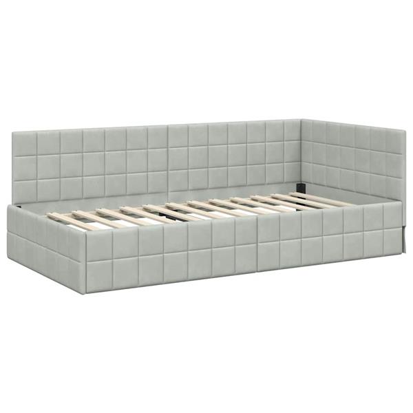 Grote foto vidaxl hoekbedframe met hoofdeinde lichtgrijs 90 x 190 cm fluweel antiek en kunst stoelen en banken