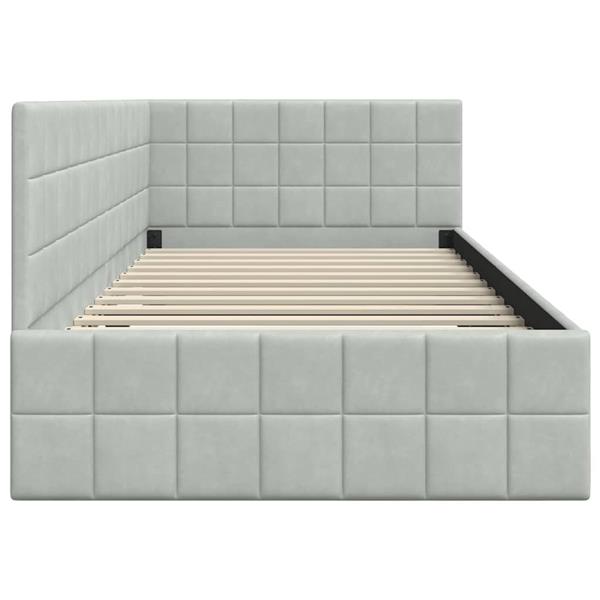 Grote foto vidaxl hoekbedframe met hoofdeinde lichtgrijs 90 x 190 cm fluweel antiek en kunst stoelen en banken