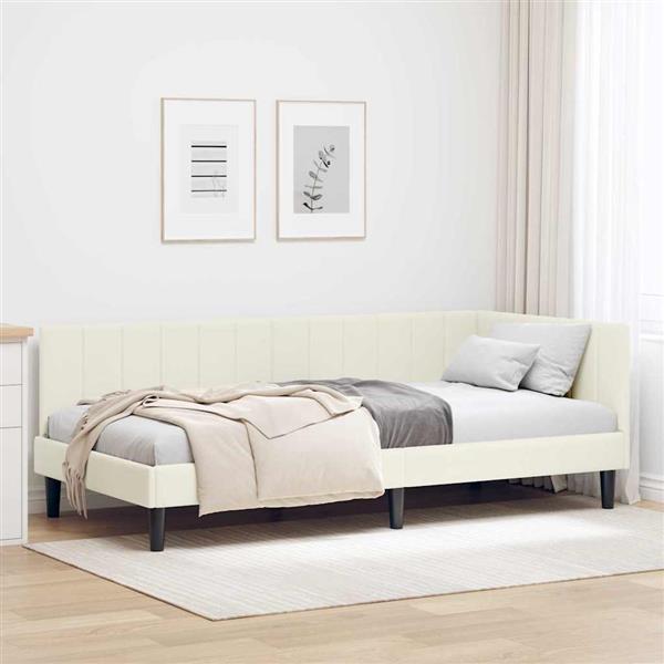 Grote foto vidaxl hoekbedframe met hoofdeinde cr me 100 x 200 cm fluweel antiek en kunst stoelen en banken