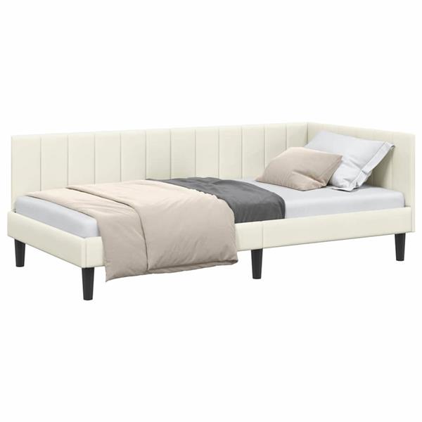 Grote foto vidaxl hoekbedframe met hoofdeinde cr me 100 x 200 cm fluweel antiek en kunst stoelen en banken