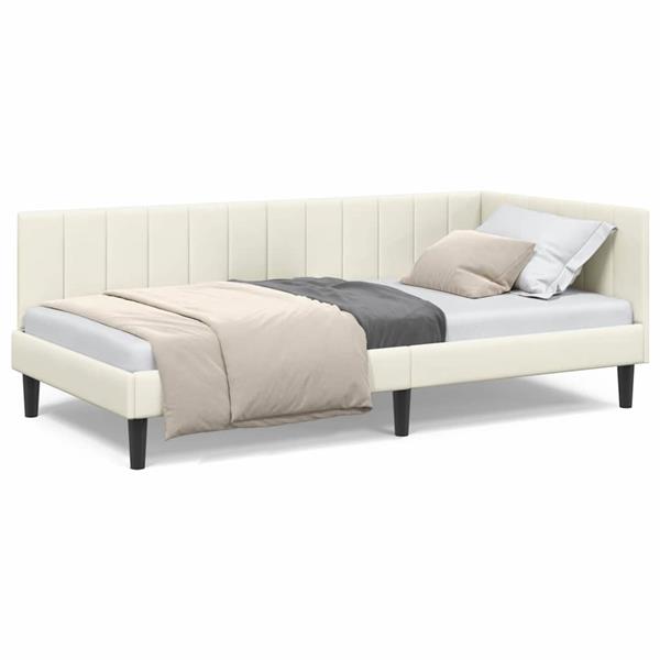 Grote foto vidaxl hoekbedframe met hoofdeinde cr me 100 x 200 cm fluweel antiek en kunst stoelen en banken