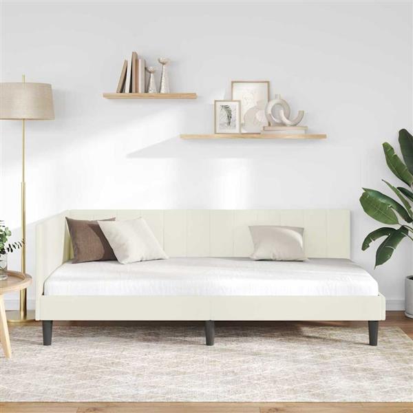 Grote foto vidaxl hoekbedframe met hoofdeinde cr me 100 x 200 cm fluweel antiek en kunst stoelen en banken