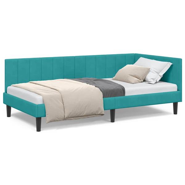 Grote foto vidaxl hoekbedframe met hoofdeinde turquoise 90 x 200 cm fluweel antiek en kunst stoelen en banken