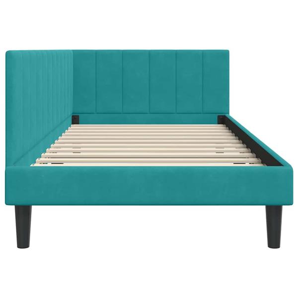 Grote foto vidaxl hoekbedframe met hoofdeinde turquoise 90 x 200 cm fluweel antiek en kunst stoelen en banken