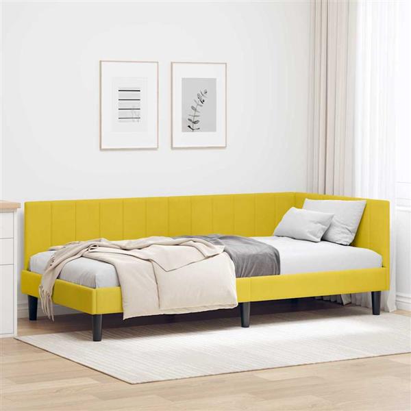 Grote foto vidaxl hoekbedframe met hoofdeinde geel 90 x 190 cm fluweel antiek en kunst stoelen en banken