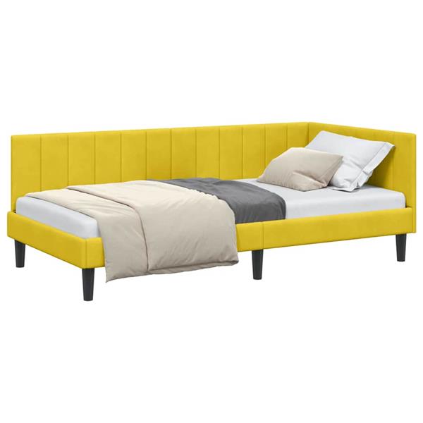 Grote foto vidaxl hoekbedframe met hoofdeinde geel 90 x 190 cm fluweel antiek en kunst stoelen en banken