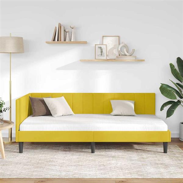 Grote foto vidaxl hoekbedframe met hoofdeinde geel 90 x 190 cm fluweel antiek en kunst stoelen en banken