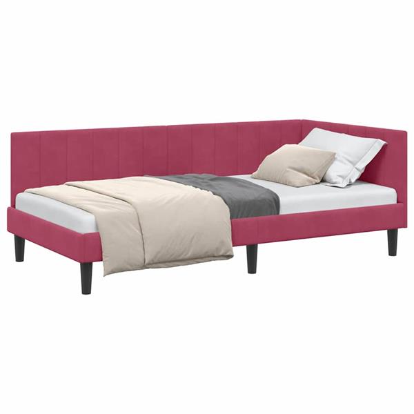 Grote foto vidaxl hoekbedframe met hoofdeinde wijnrood 90 x 190 cm fluweel antiek en kunst stoelen en banken
