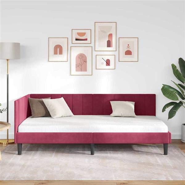 Grote foto vidaxl hoekbedframe met hoofdeinde wijnrood 90 x 190 cm fluweel antiek en kunst stoelen en banken