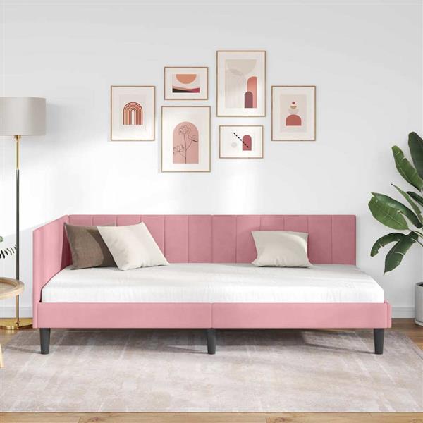 Grote foto vidaxl hoekbedframe met hoofdeinde roze 90 x 190 cm fluweel antiek en kunst stoelen en banken